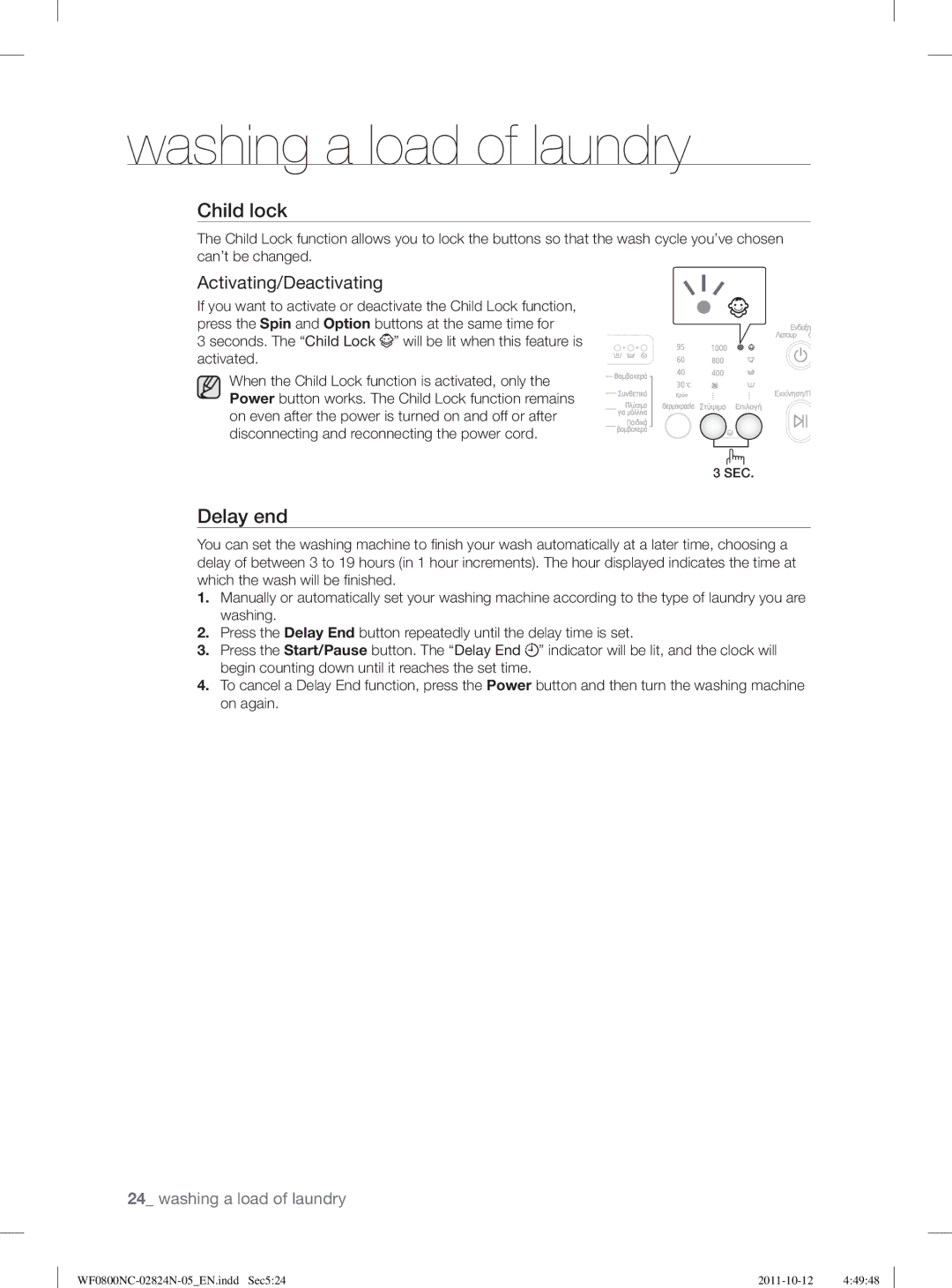 Samsung WF0800NCE/YLV manual Activating/Deactivating 