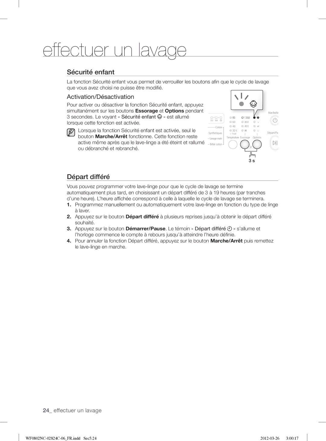 Samsung WF0802NCE/XEF manual Activation/Désactivation 