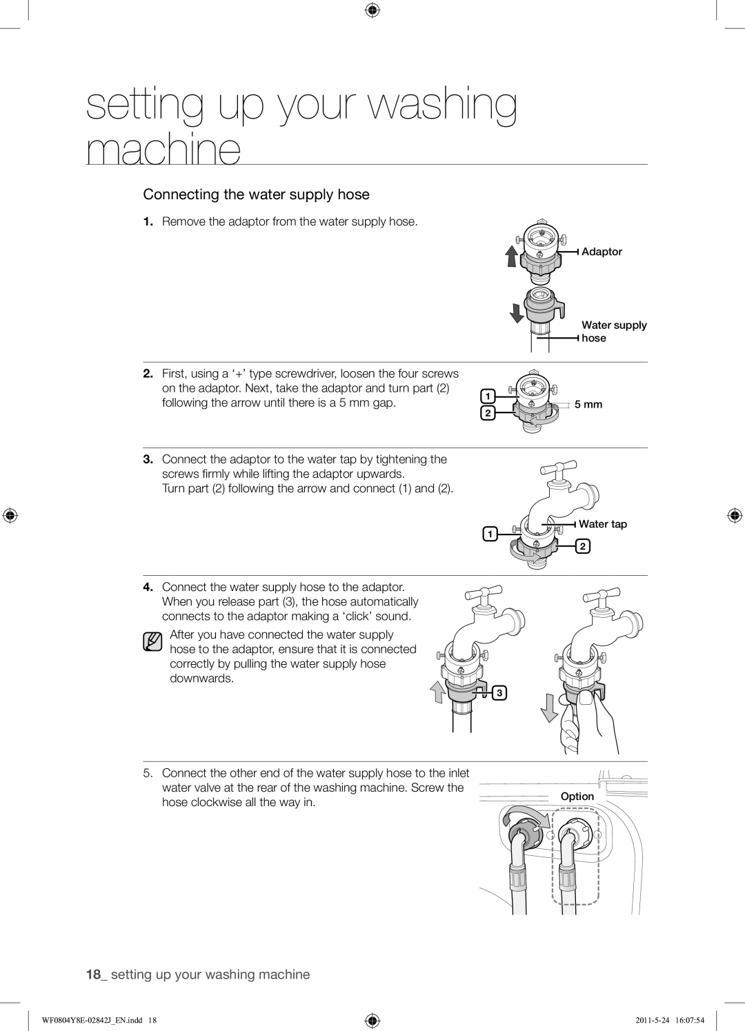 Samsung WF0804Y8E1/YKJ manual Remove the adaptor from the water supply hose 