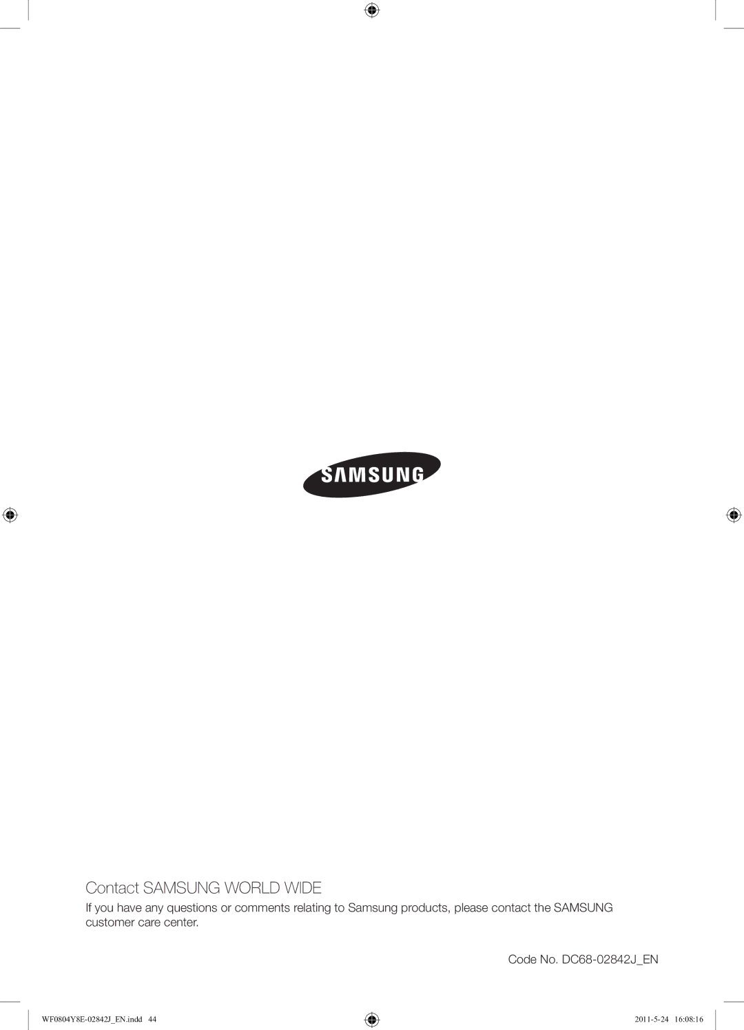 Samsung WF0804Y8E1/YKJ manual Contact Samsung World Wide 