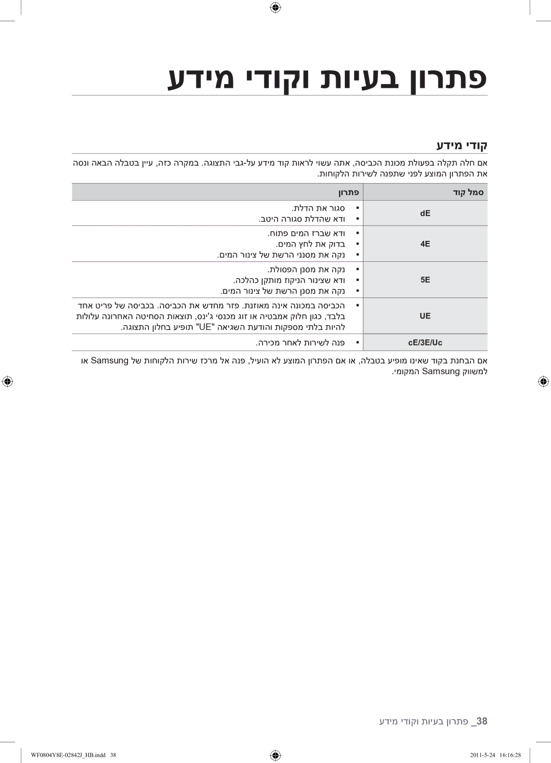 Samsung WF0804Y8E1/YKJ manual עדימ ידוק 