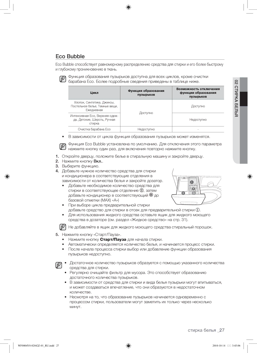 Samsung WF0804Y8E/YLP, WF0804Y8E1/YLP manual Eco Bubble 