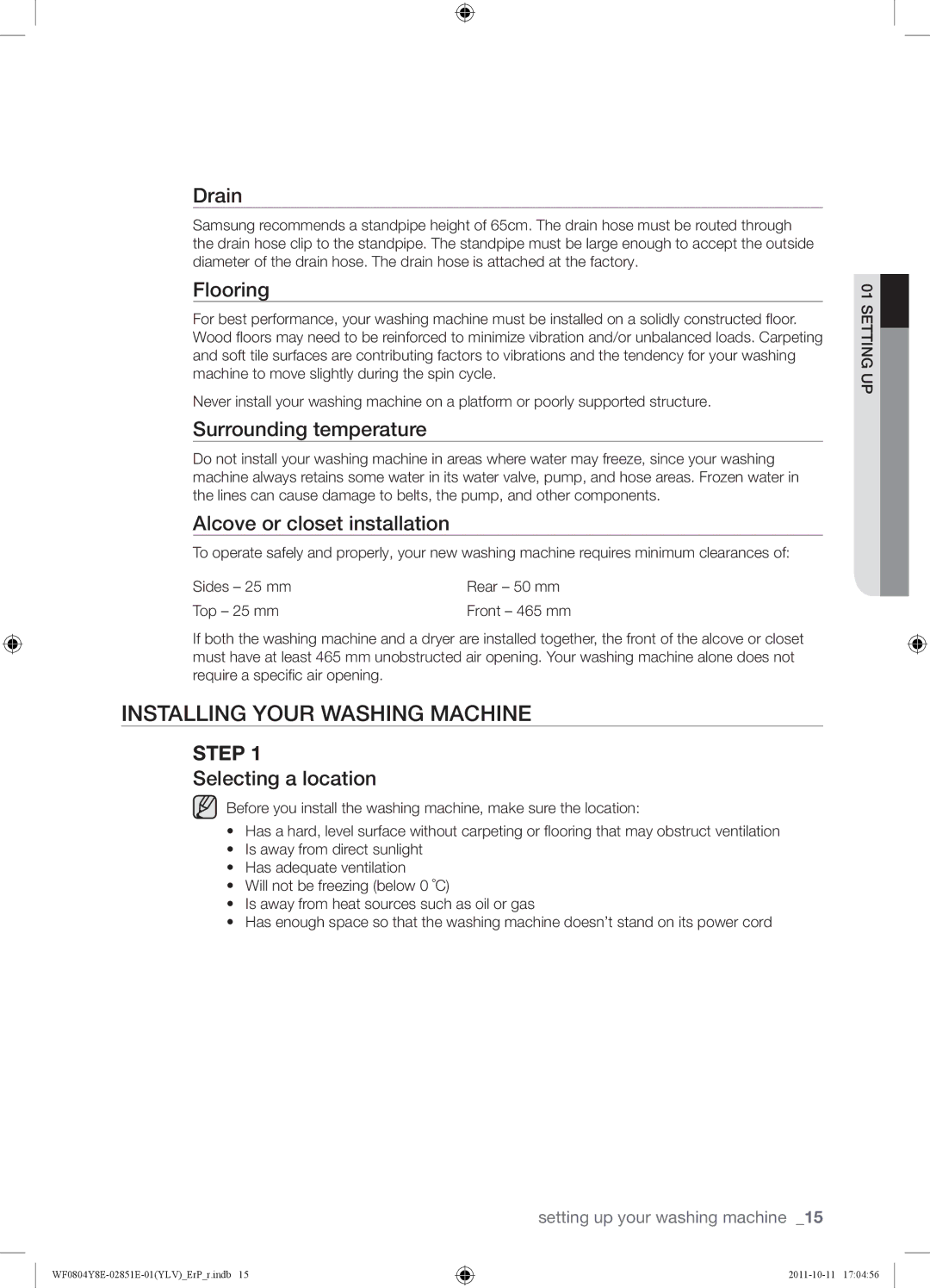 Samsung WF0804Y8E2/YLV manual Installing Your Washing Machine 