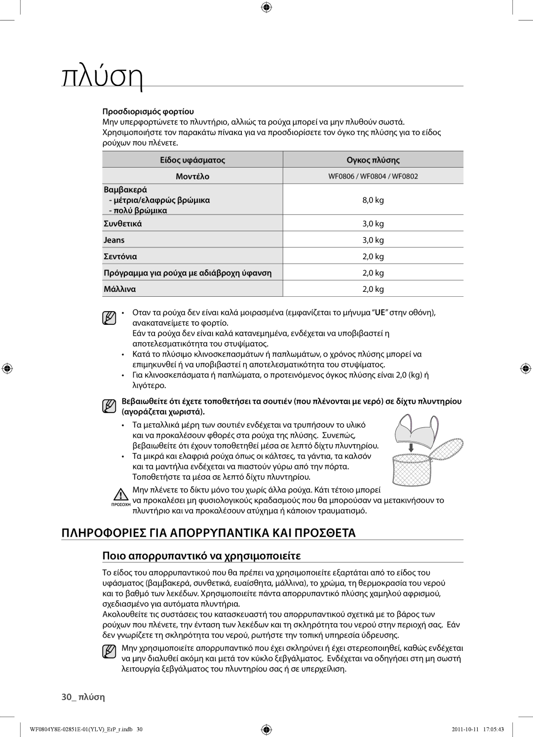 Samsung WF0804Y8E2/YLV manual Πληροφορίεσ ΓΙΑ Απορρυπαντικά ΚΑΙ Πρόσθετα, Ποιο απορρυπαντικό να χρησιμοποιείτε 