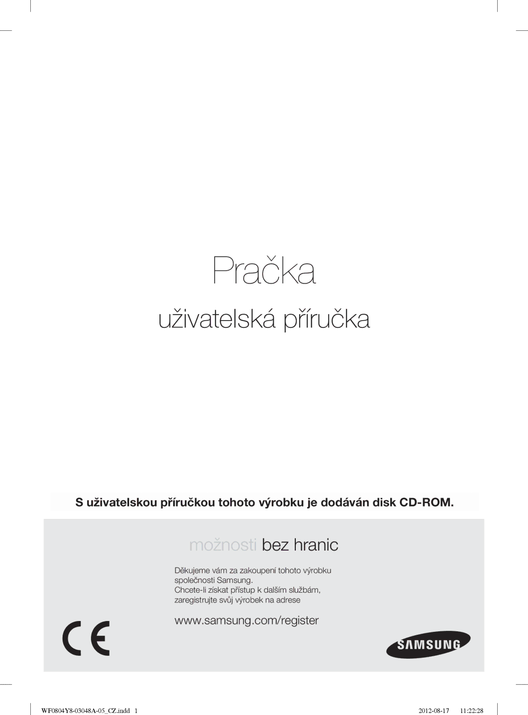 Samsung WF0804Y8E1/YLE, WF0804Y8E/YLE manual Pračka, Uživatelská příručka 