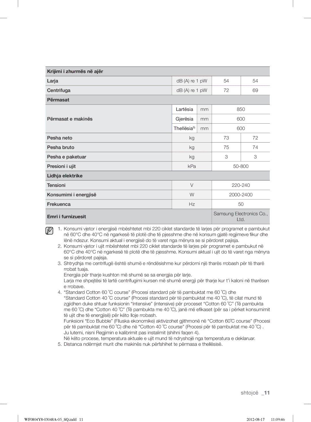 Samsung WF0804Y8E1/YLE, WF0804Y8E/YLE manual Shtojcë 