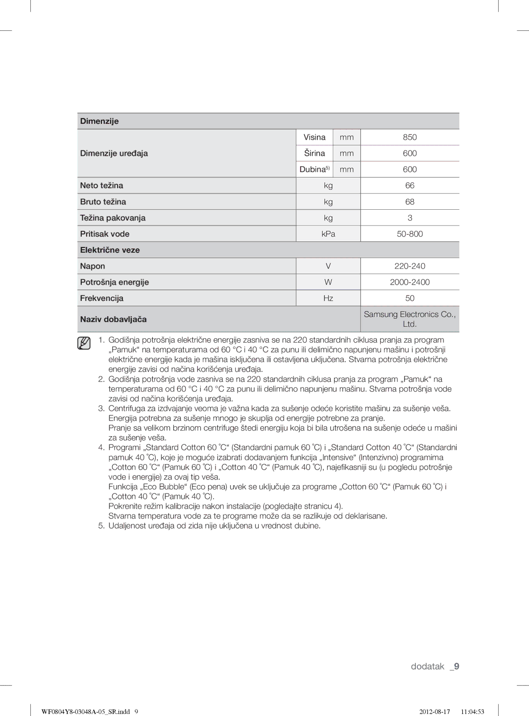 Samsung WF0804Y8E1/YLE, WF0804Y8E/YLE manual Visina 850 