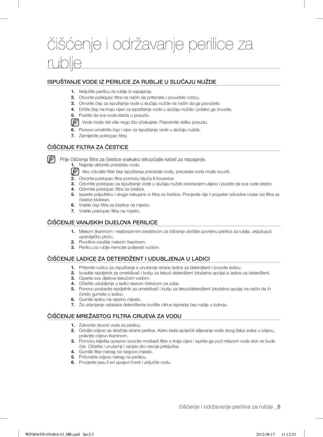 Samsung WF0804Y8E1/YLE, WF0804Y8E/YLE manual Čišćenje i održavanje perilice za rublje 