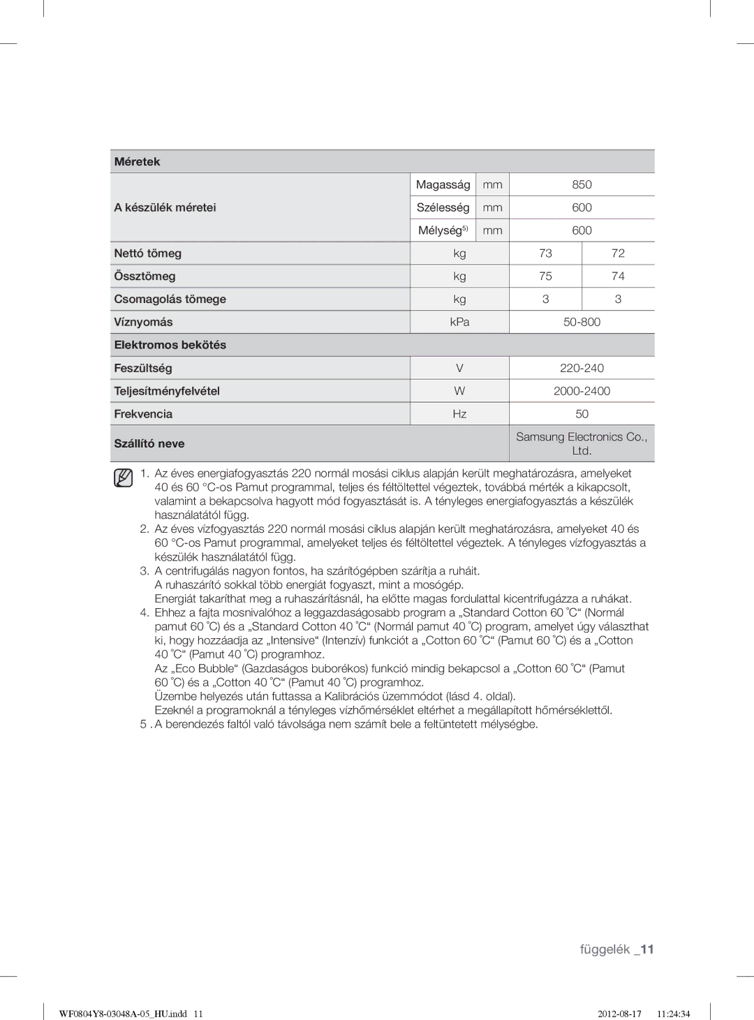 Samsung WF0804Y8E1/YLE, WF0804Y8E/YLE manual Függelék 