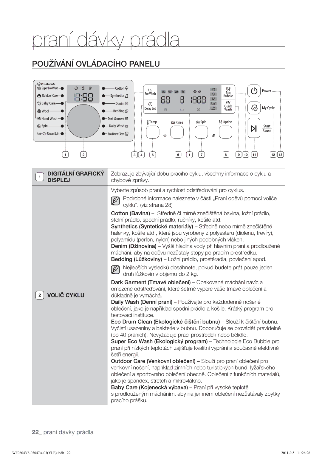 Samsung WF0804Y8E/YLE, WF0804Y8E1/YLE manual 328ĺ9ƒ129/ƒ$&+23$1/8, Displej 