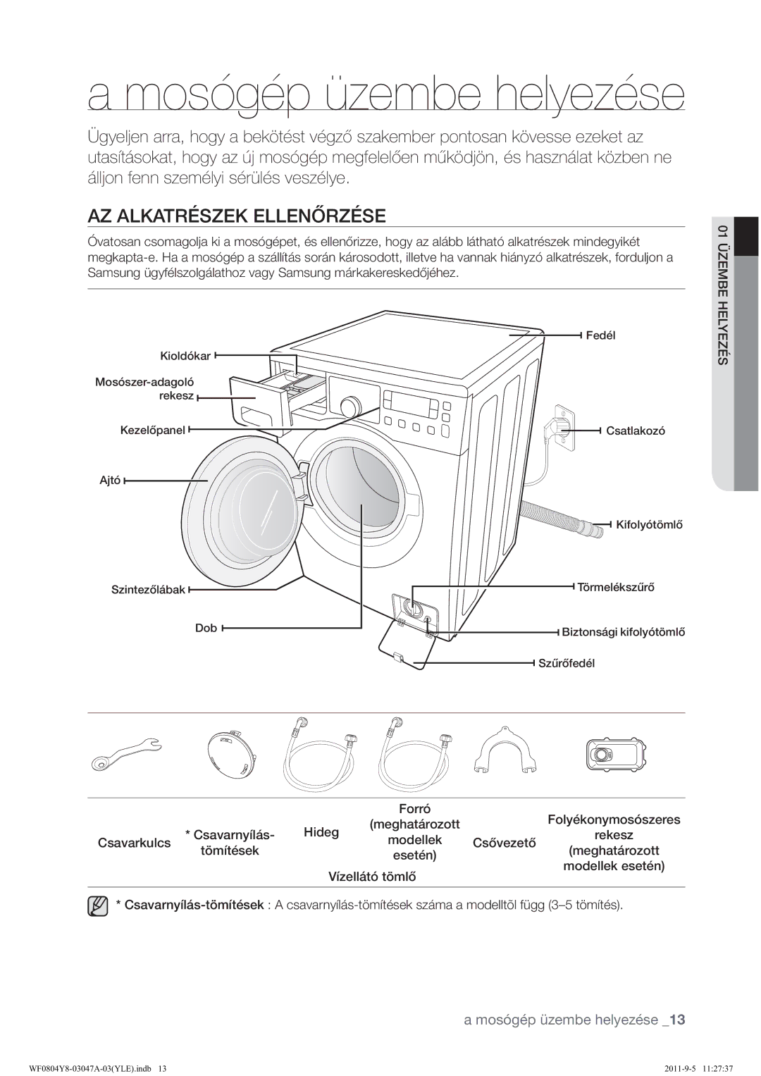 Samsung WF0804Y8E/YLE manual $=$/.$75‹6=.//1č5=‹6, Mosógép üzembe helyezése 