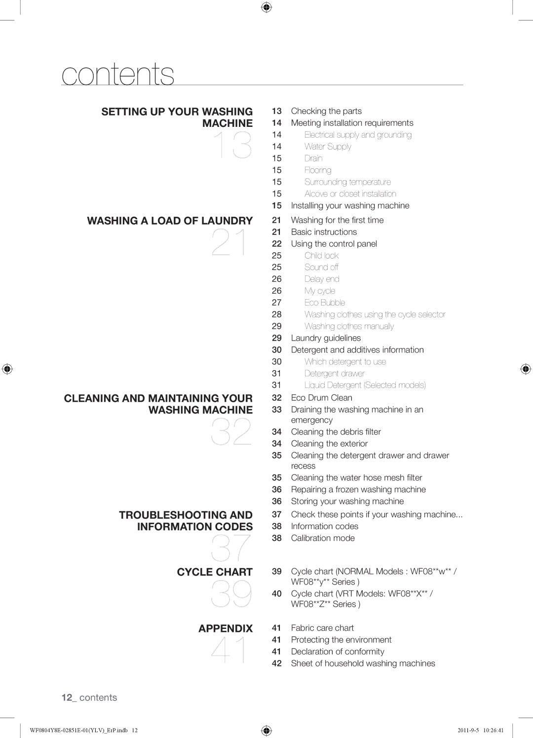 Samsung WF0804Y8E/YLV manual Contents 