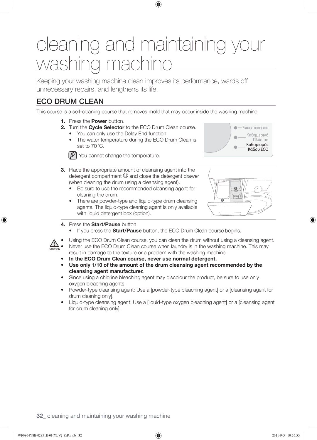 Samsung WF0804Y8E/YLV manual Cleaning and maintaining your washing machine, ECO Drum Clean 