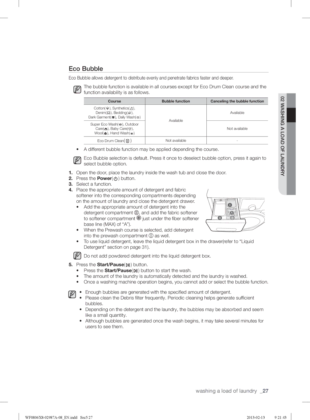 Samsung WF0804Y8E/XEE, WF0806X8E/XEE, WF0806Z8E/XEE, WF0804Y8E1/XEE manual Eco Bubble, Course 