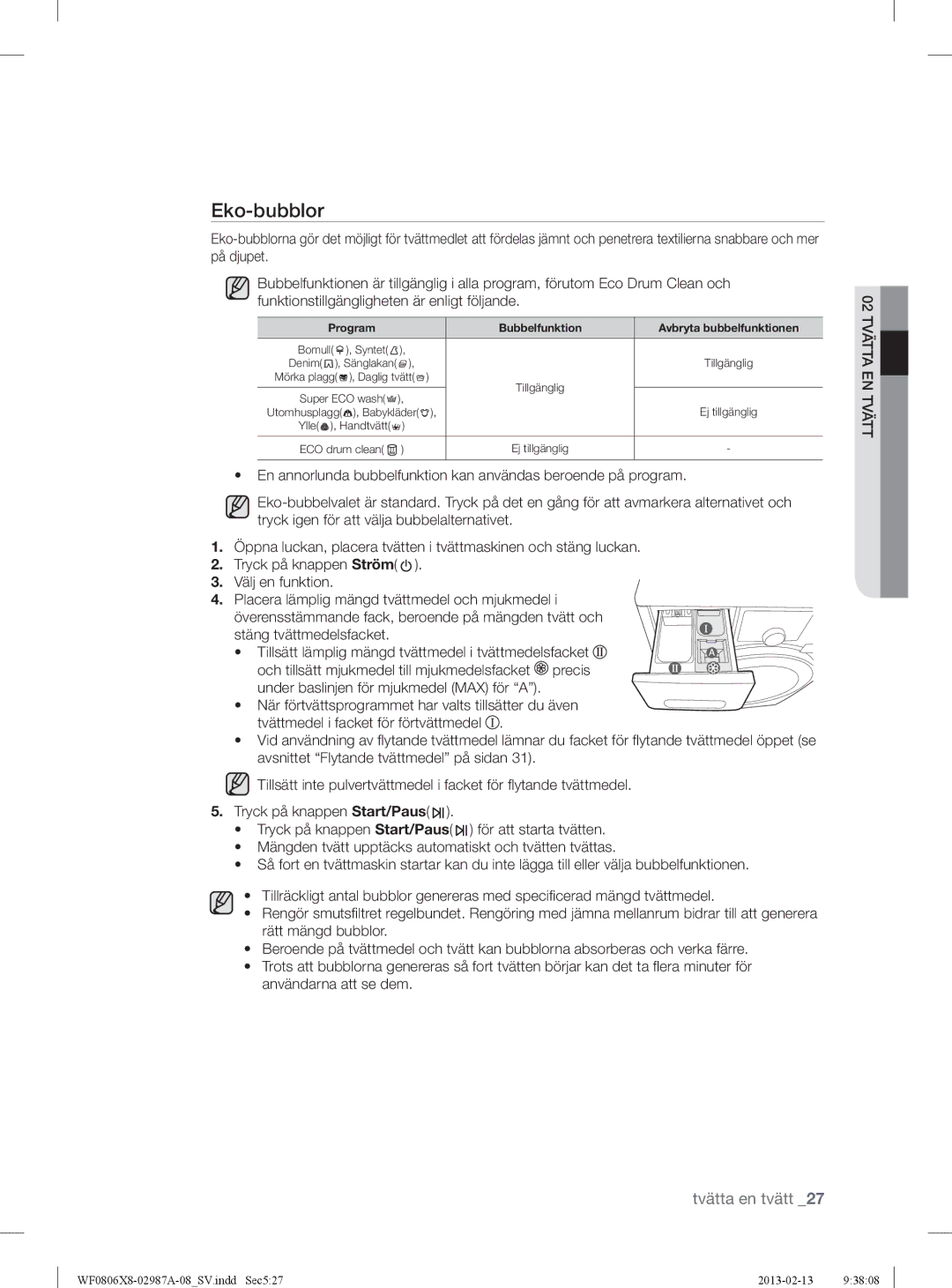 Samsung WF0804Y8E/XEE, WF0806X8E/XEE, WF0806Z8E/XEE, WF0804Y8E1/XEE manual Eko-bubblor, Program 