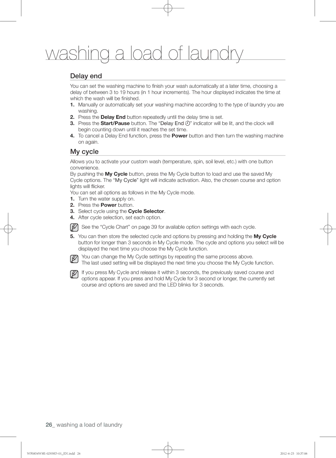 Samsung WF0854W8E1/YL manual Delay end, My cycle 