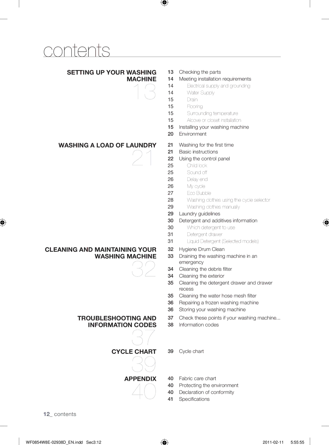 Samsung WF0854W8E/YL manual Contents 