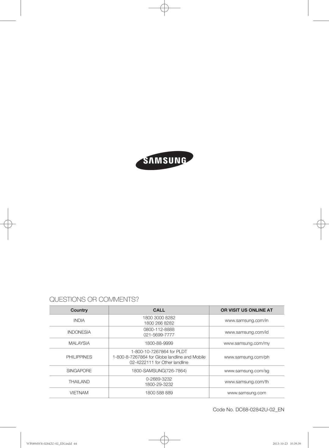 Samsung WF0894W8E9/XSV manual Questions or COMMENTS? 