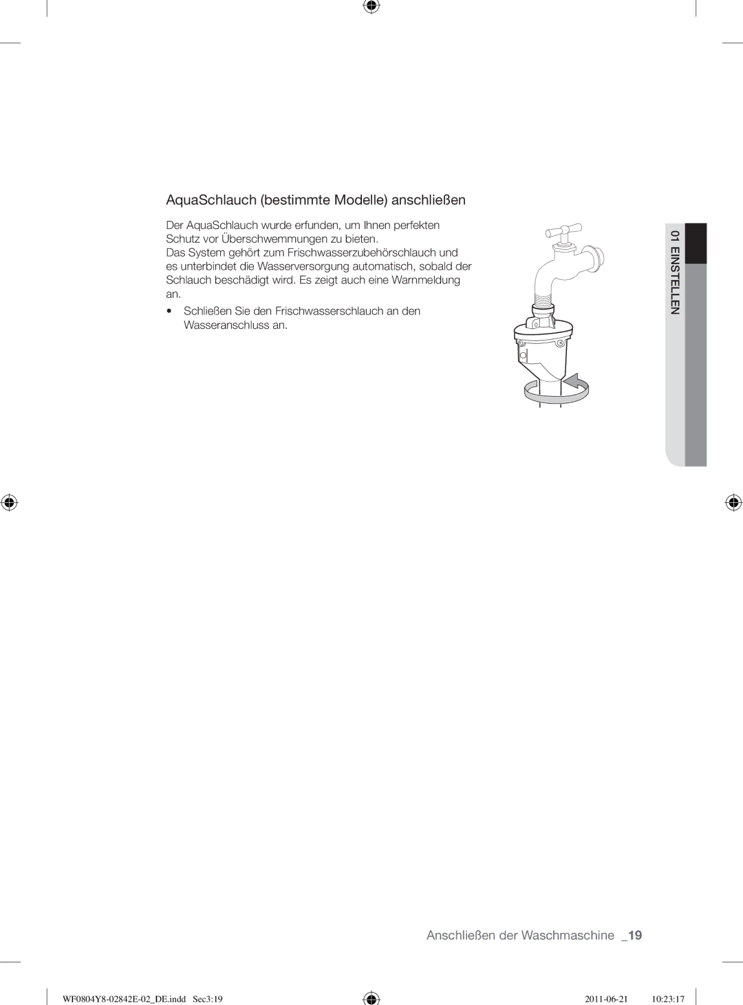 Samsung WF10824Z8V/XEG manual AquaSchlauch bestimmte Modelle anschließen 