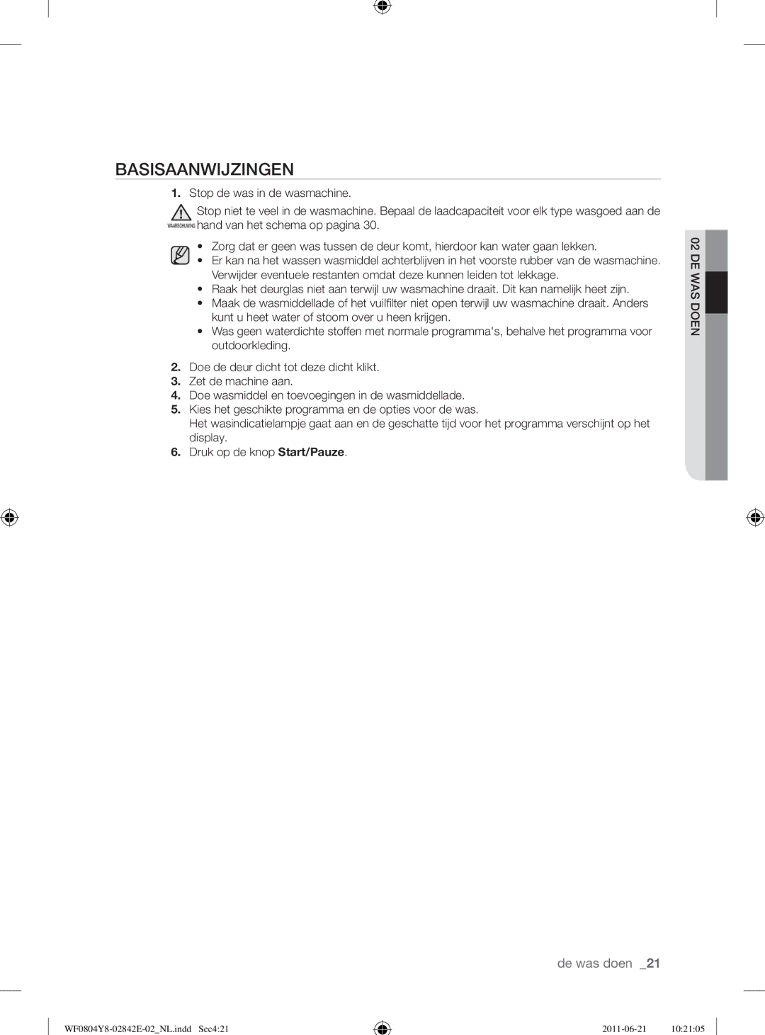 Samsung WF10824Z8V/XEG manual Basisaanwĳzingen 