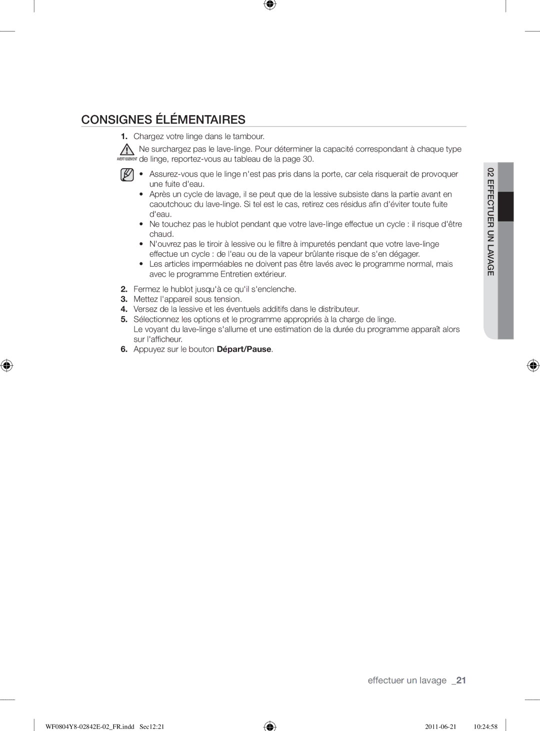 Samsung WF10824Z8V/XEG manual Consignes Élémentaires 