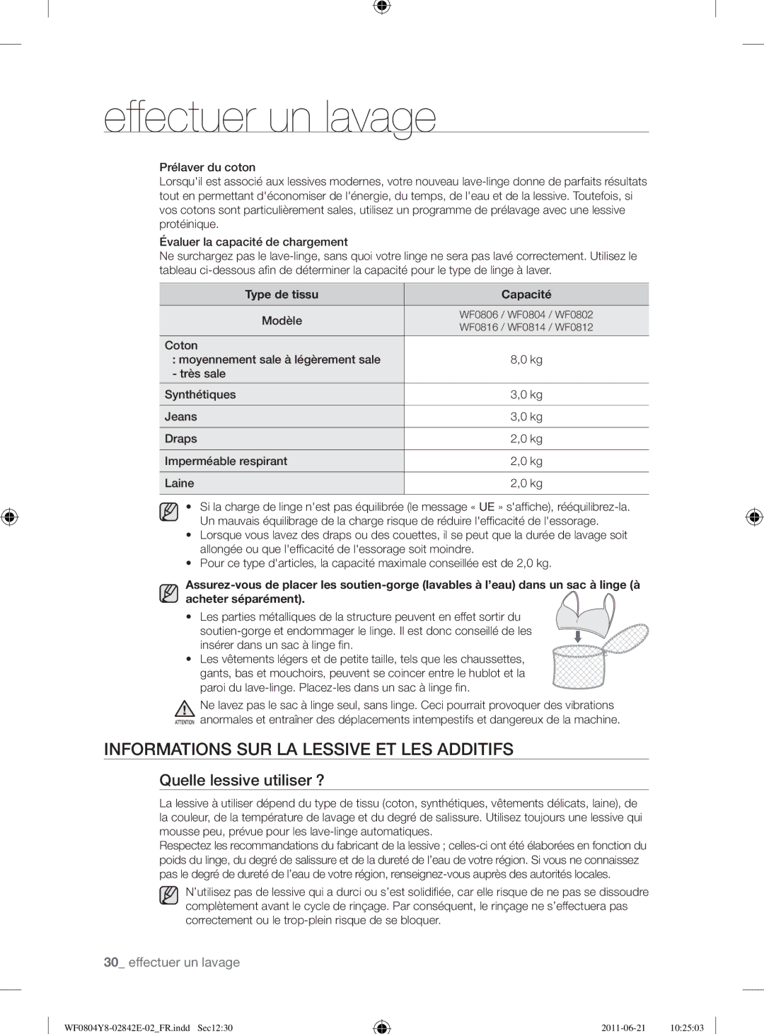 Samsung WF10824Z8V/XEG manual Informations SUR LA Lessive ET LES Additifs, Quelle lessive utiliser ?, Modèle 