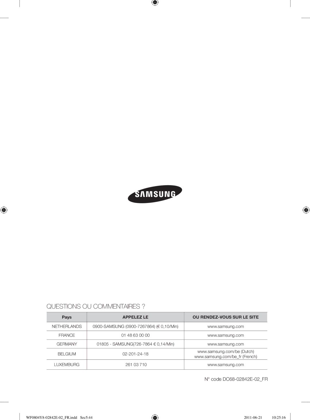 Samsung WF10824Z8V/XEG manual Questions OU Commentaires ? 