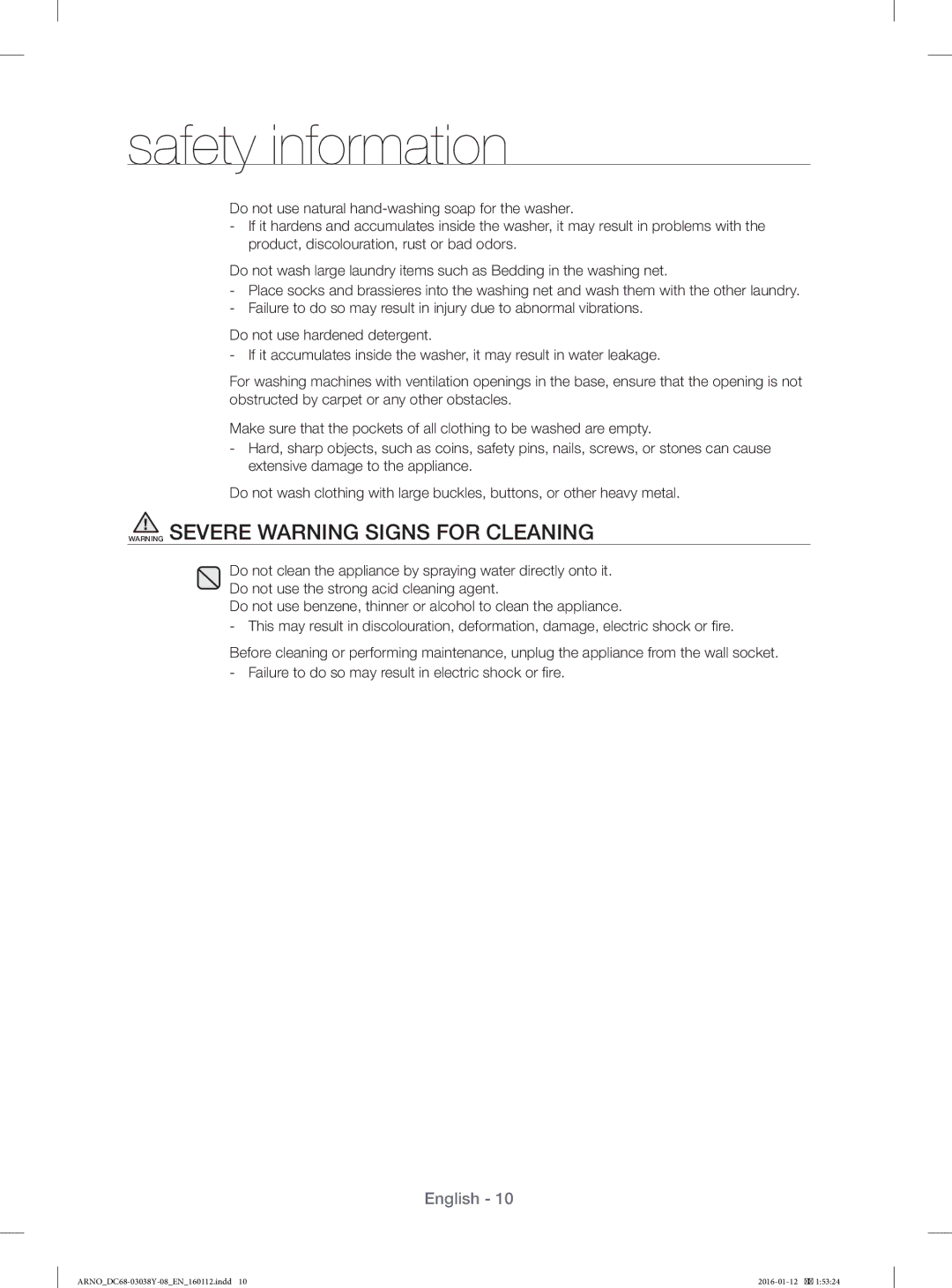 Samsung WF1104XAU/YL manual Safety information 