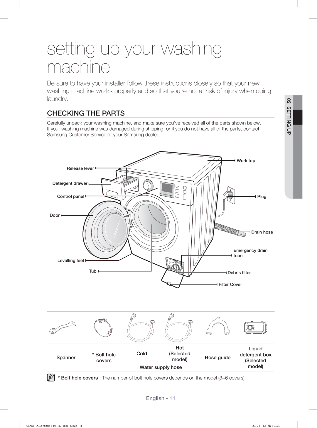 Samsung WF1104XAU/YL manual Checking the Parts 