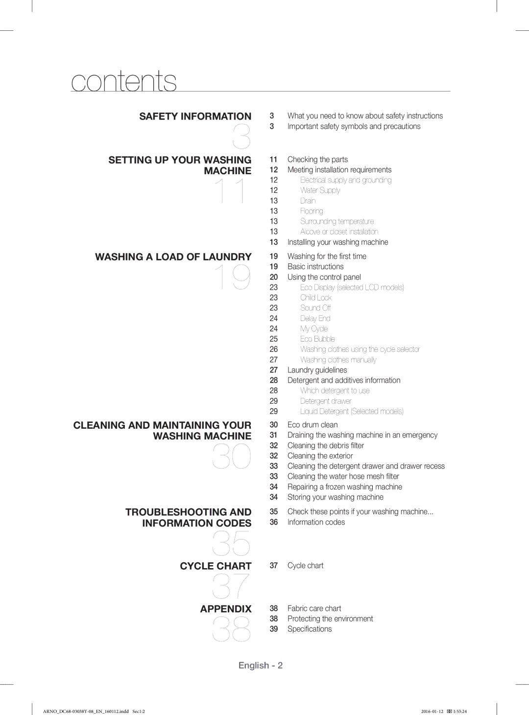 Samsung WF1104XAU/YL manual Contents 