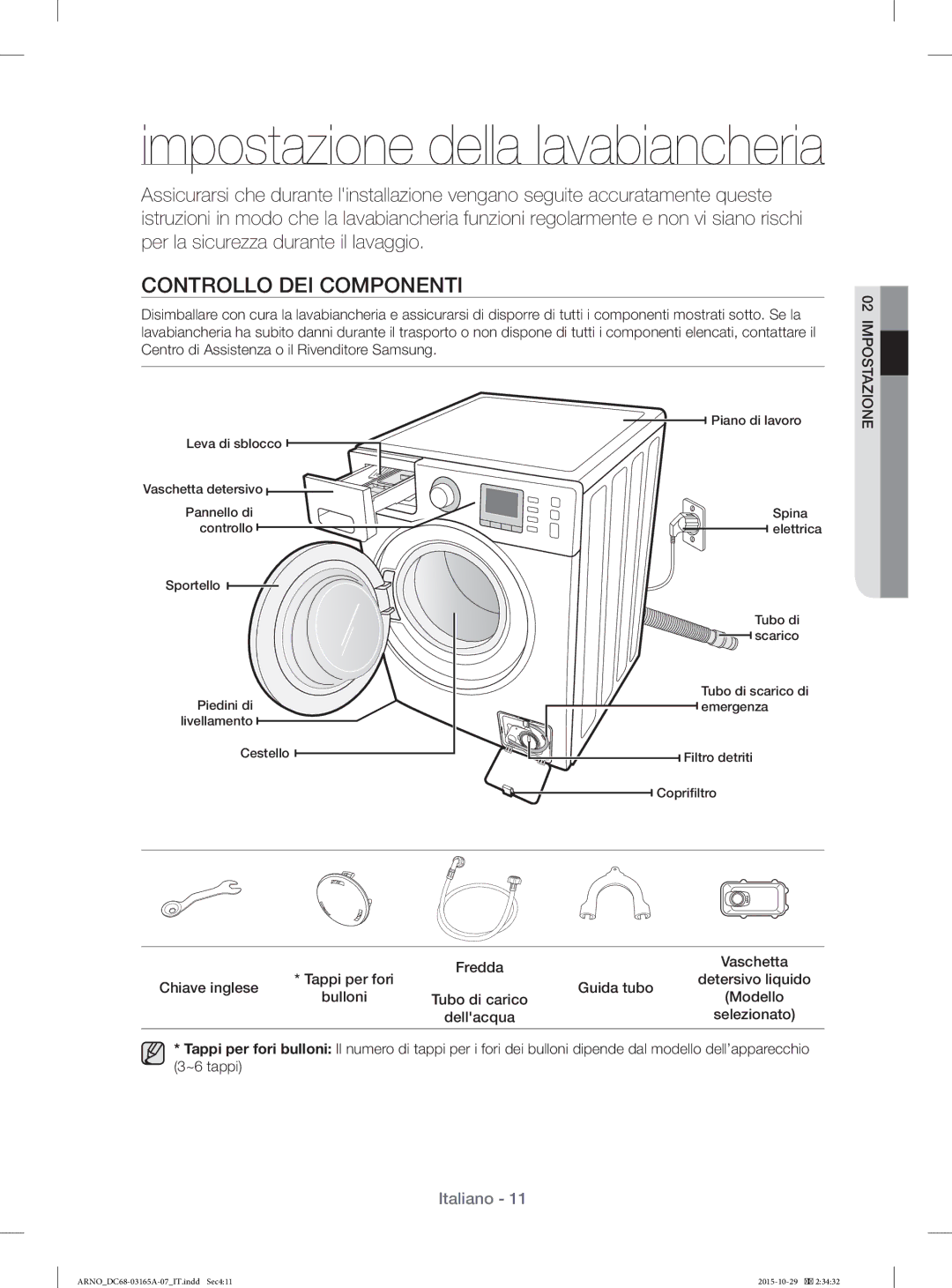 Samsung WF1114ZBD/XET manual Controllo DEI Componenti, Fredda, Chiave inglese Guida tubo 