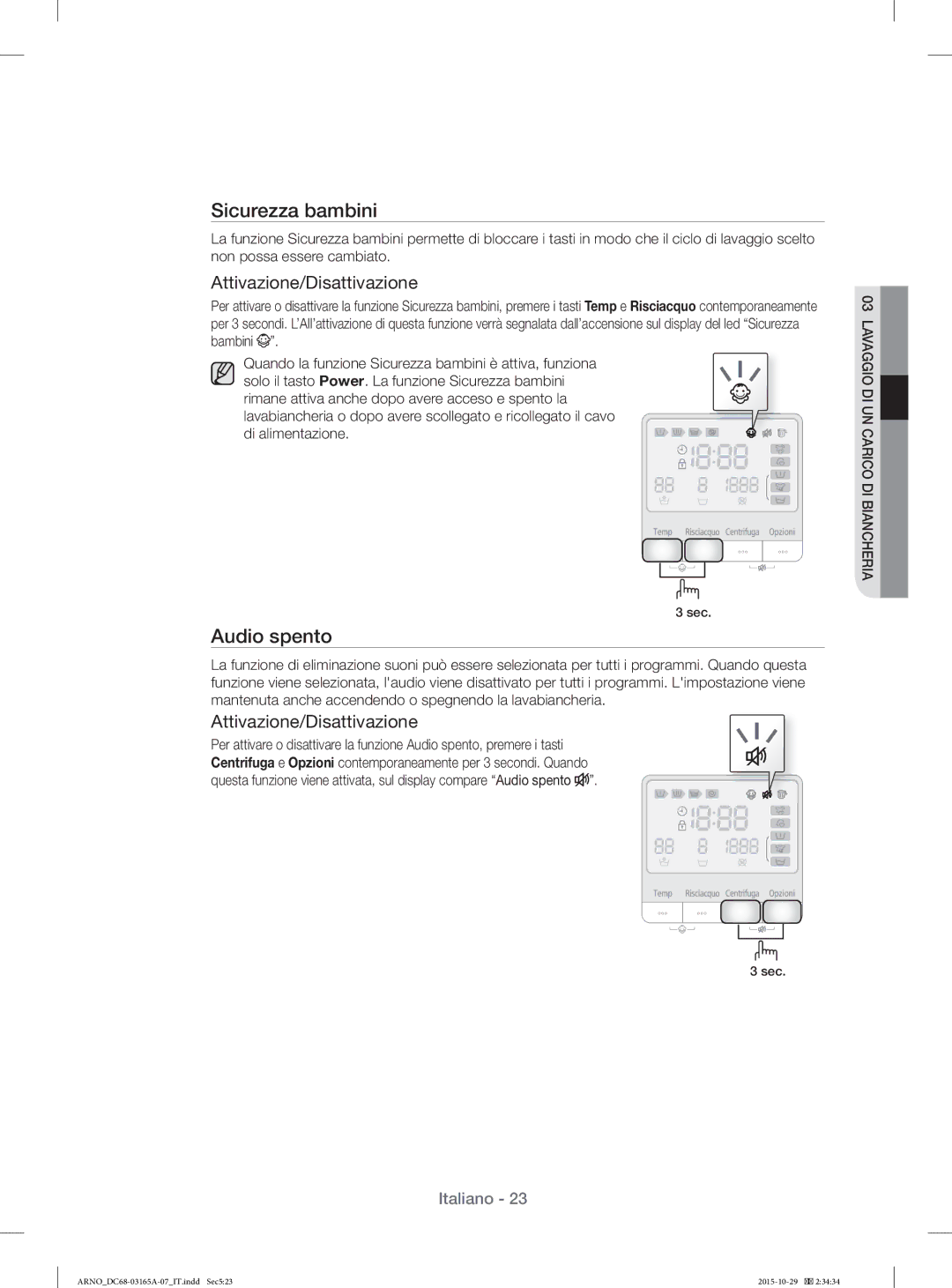 Samsung WF1114ZBD/XET manual Sicurezza bambini, Audio spento 