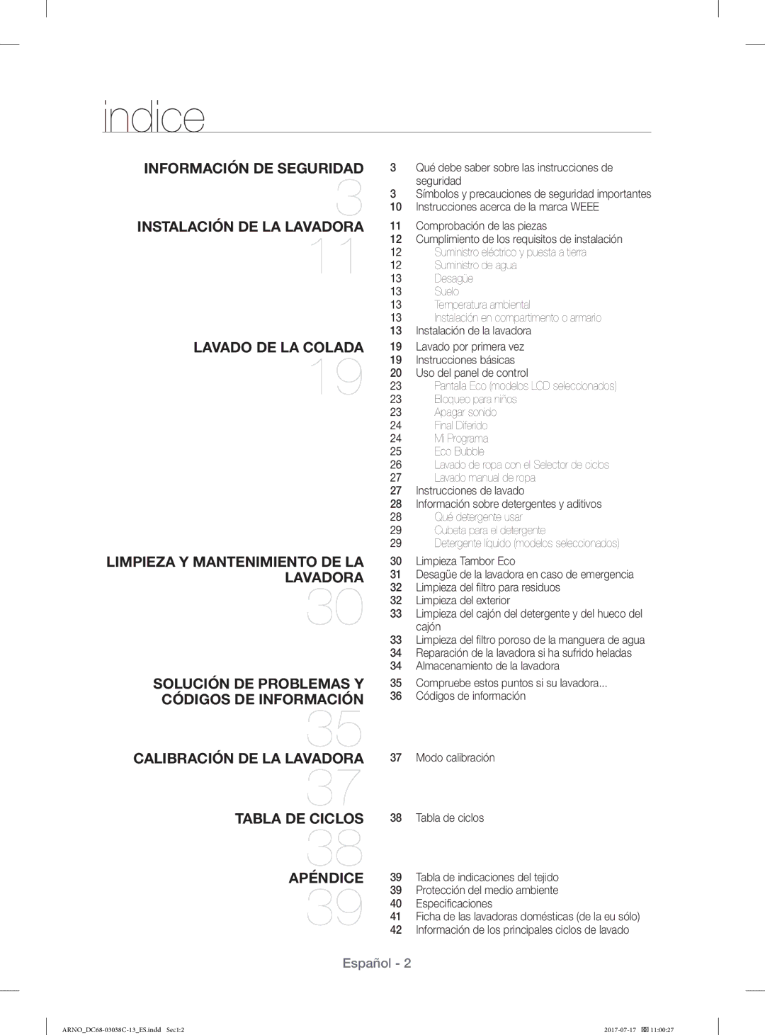 Samsung WF1124XAC/XEU, WF1124XAC/XEC manual Indice 