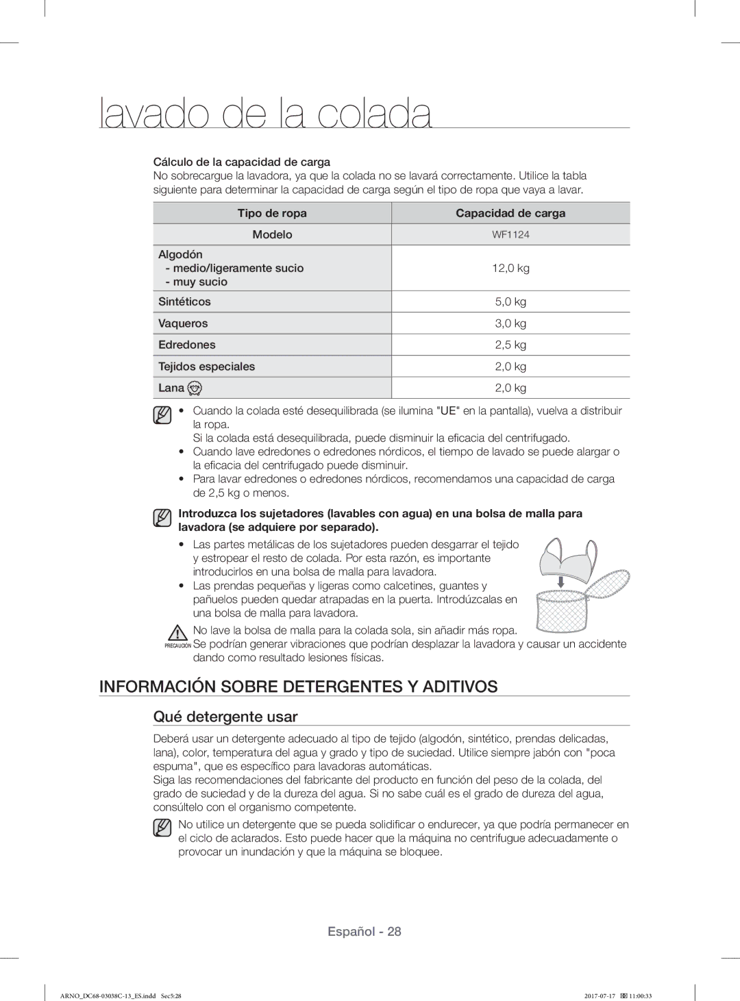 Samsung WF1124XAC/XEU, WF1124XAC/XEC manual Información Sobre Detergentes Y Aditivos, Qué detergente usar 