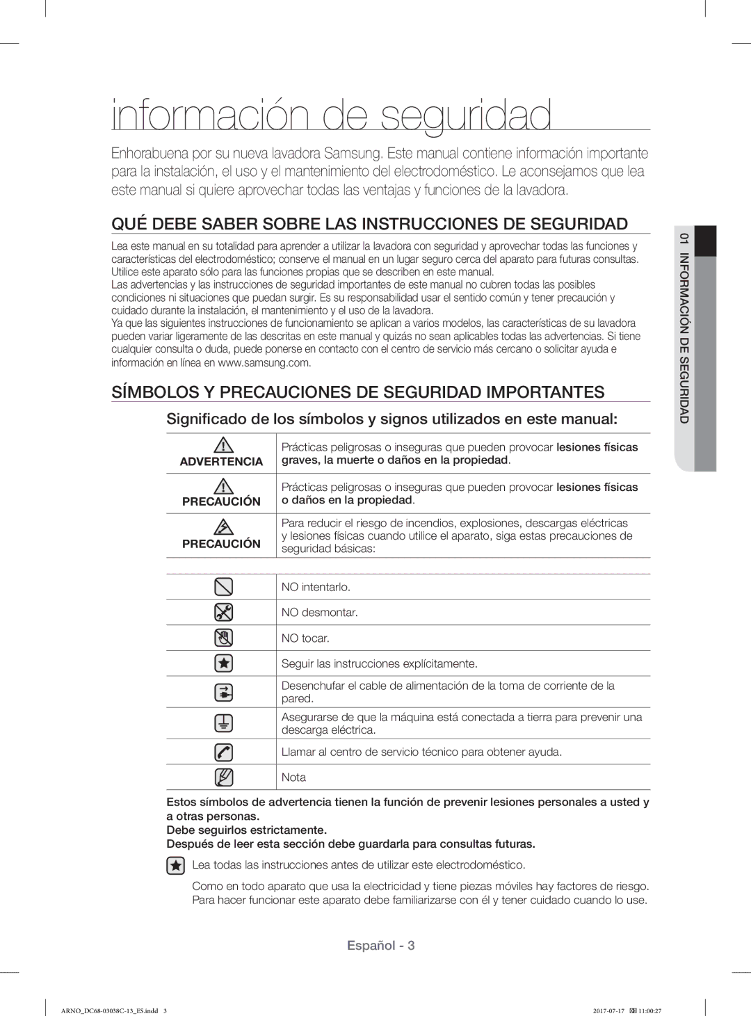 Samsung WF1124XAC/XEC, WF1124XAC/XEU manual Información de seguridad, QUÉ Debe Saber Sobre LAS Instrucciones DE Seguridad 