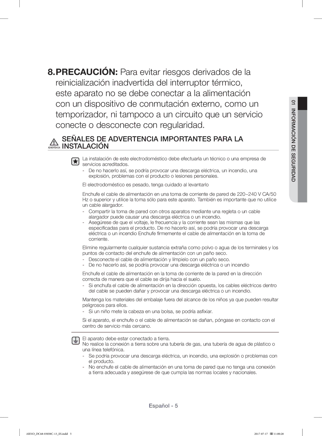 Samsung WF1124XAC/XEC, WF1124XAC/XEU manual Señales DE Advertencia Importantes Para LA 