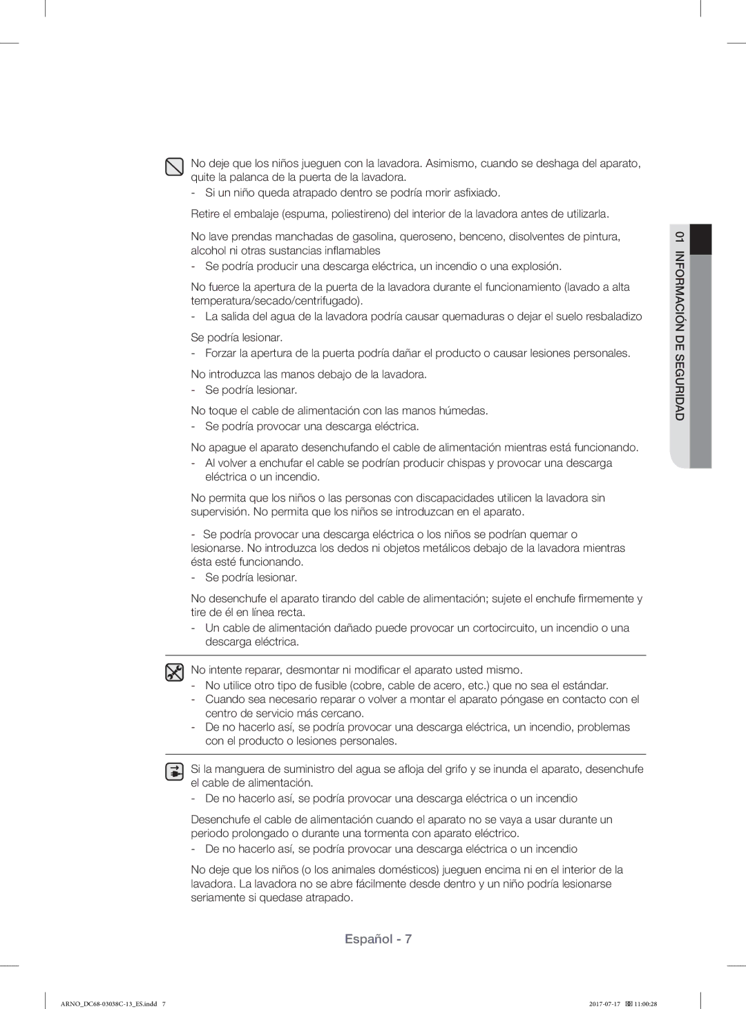 Samsung WF1124XAC/XEC, WF1124XAC/XEU manual Español 