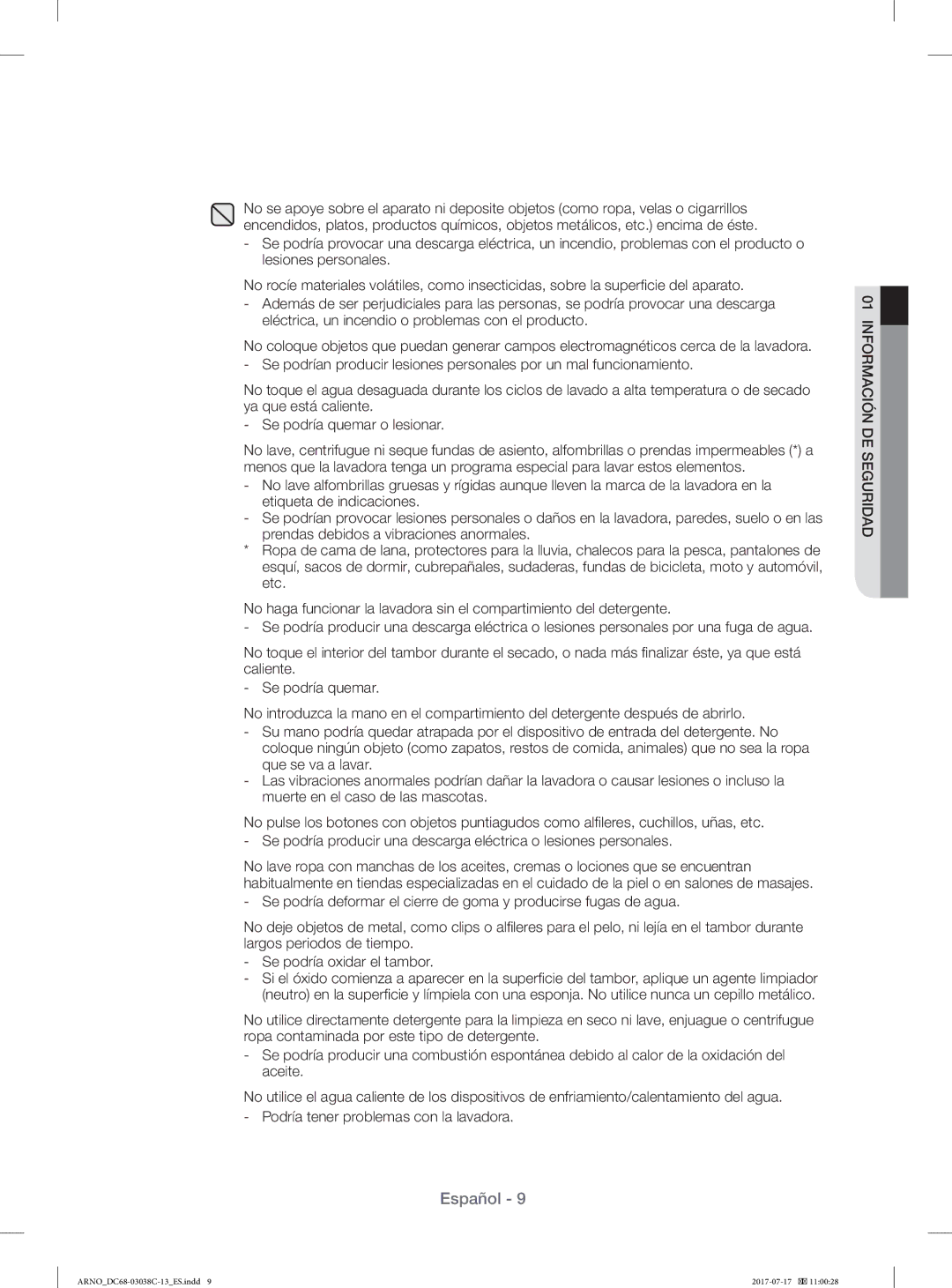 Samsung WF1124XAC/XEC, WF1124XAC/XEU manual Español 