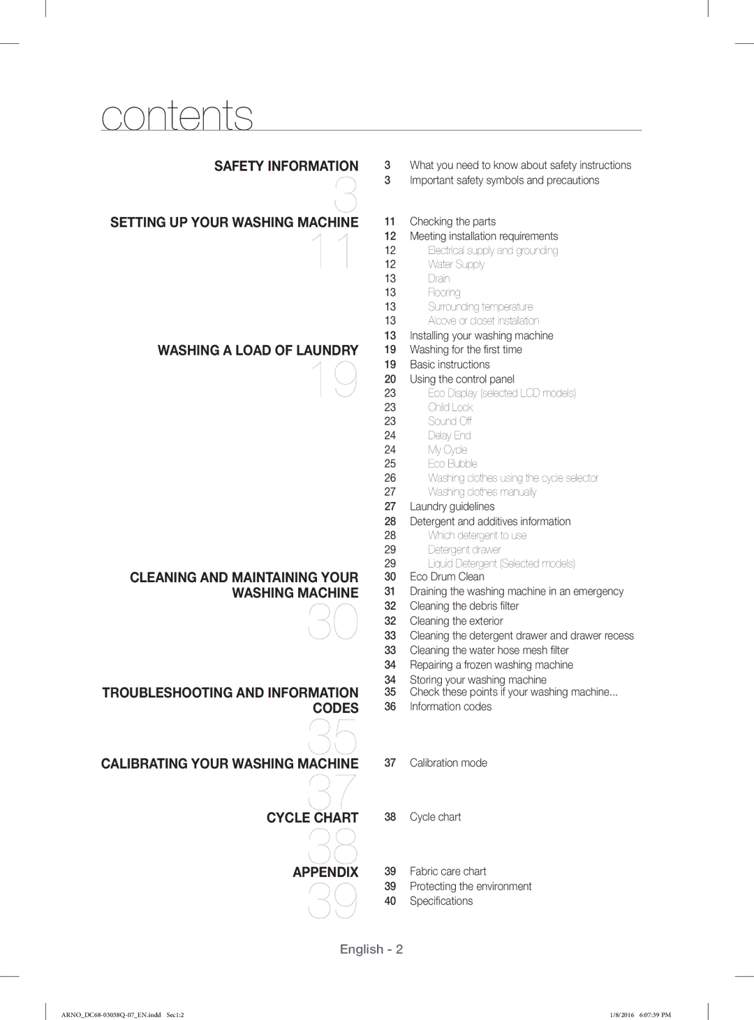 Samsung WF1124XAC/XST manual Contents 