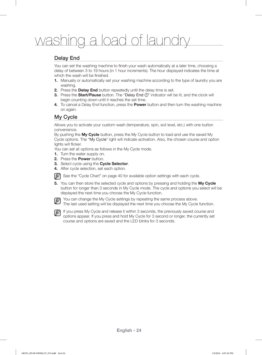 Samsung WF1124XAC/XST manual Delay End, My Cycle 