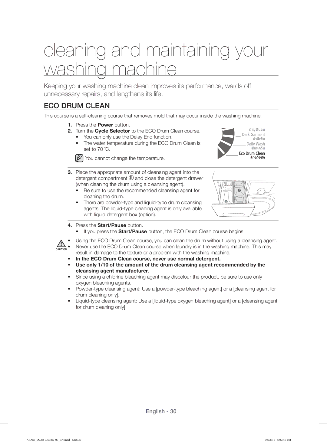 Samsung WF1124XAC/XST manual Cleaning and maintaining your washing machine, ECO Drum Clean 