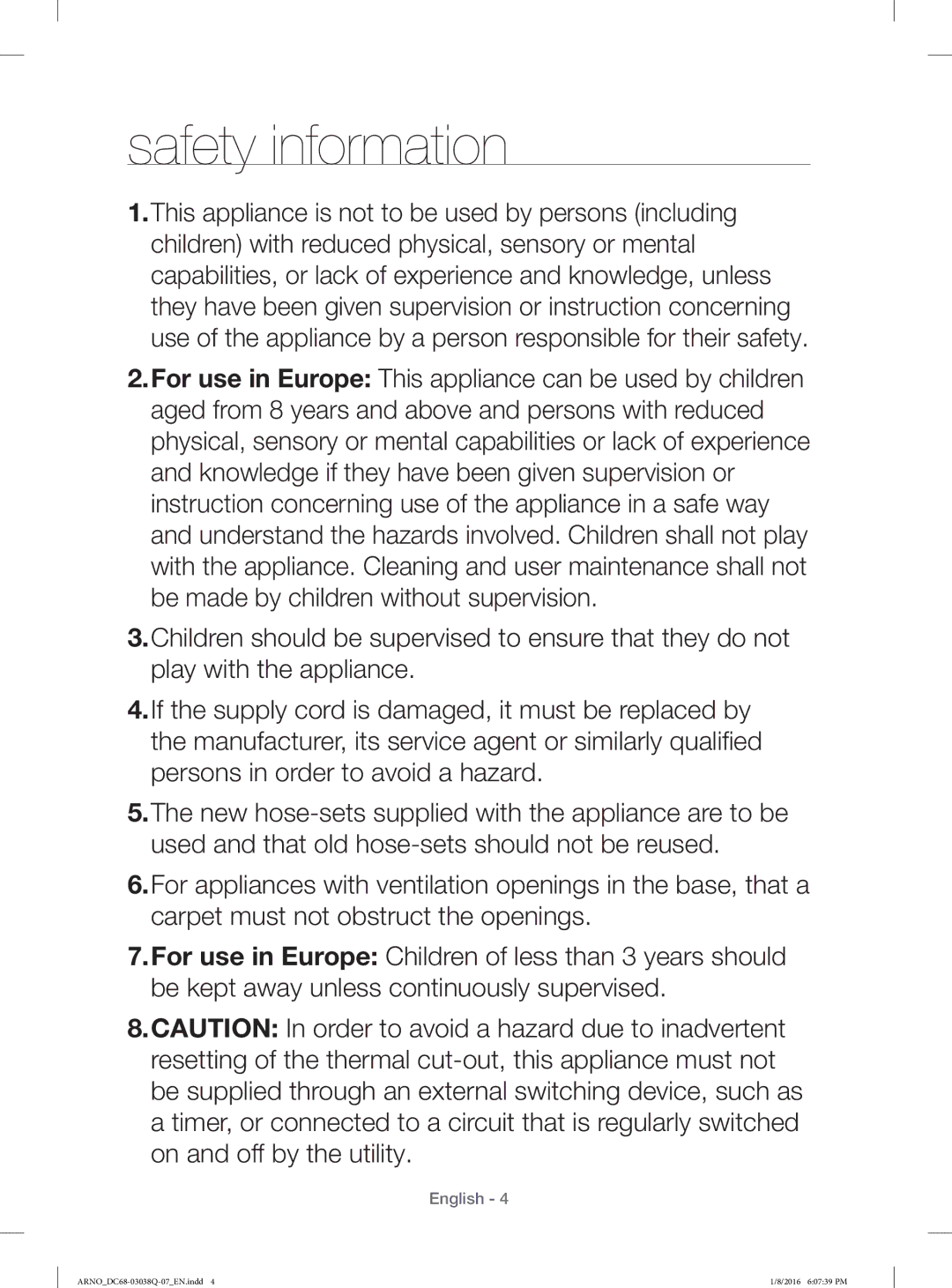 Samsung WF1124XAC/XST manual Safety information 