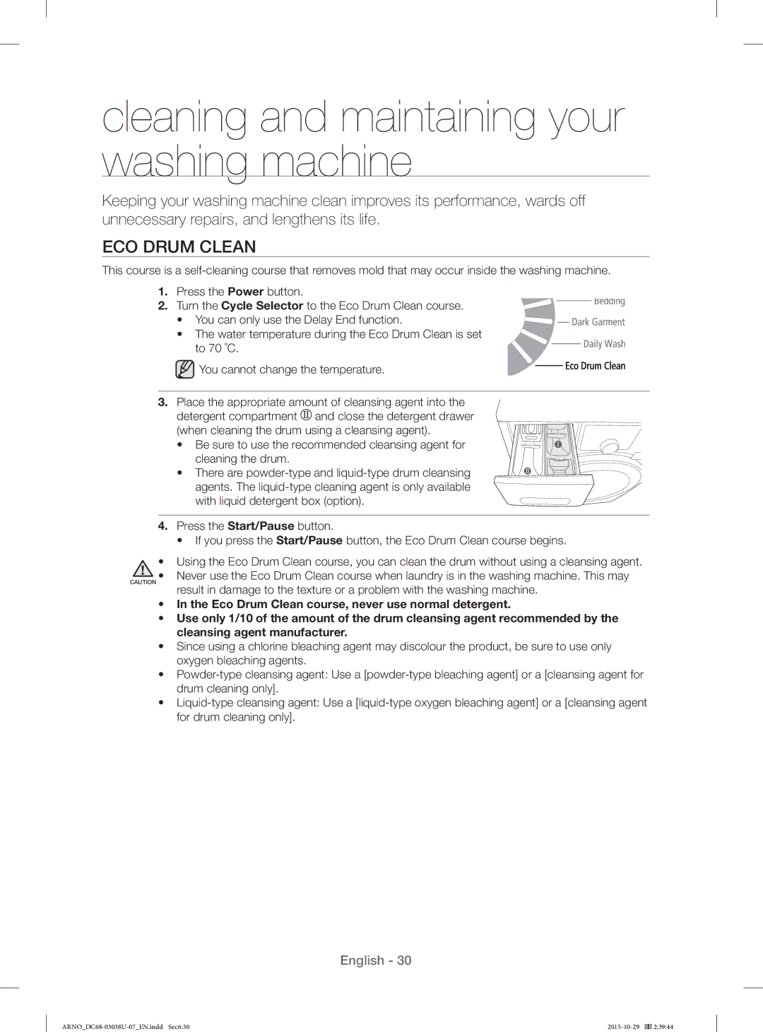 Samsung WF1124XBC/XSV manual Cleaning and maintaining your washing machine, ECO Drum Clean 