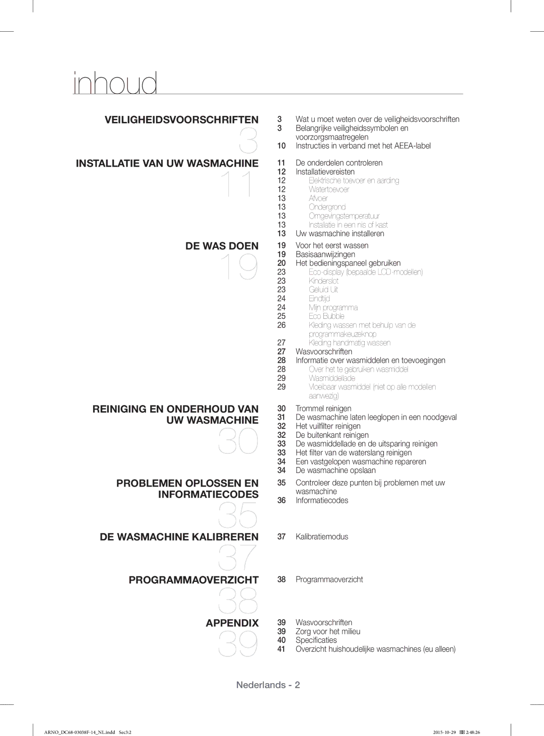 Samsung WF1124ZAC/XEN manual Inhoud 