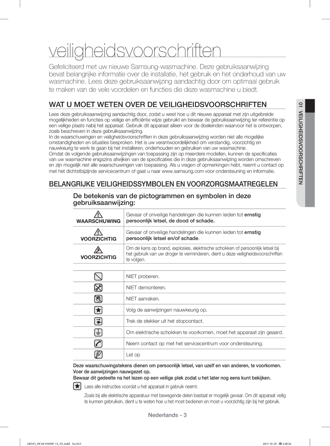 Samsung WF1124ZAC/XEN manual WAT U Moet Weten Over DE Veiligheidsvoorschriften 