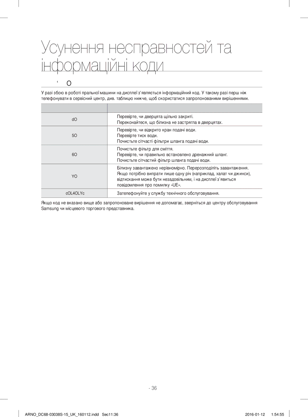 Samsung WF1124ZAC/YLP, WF-M124ZAU/YLP manual Інформаційні Коди 