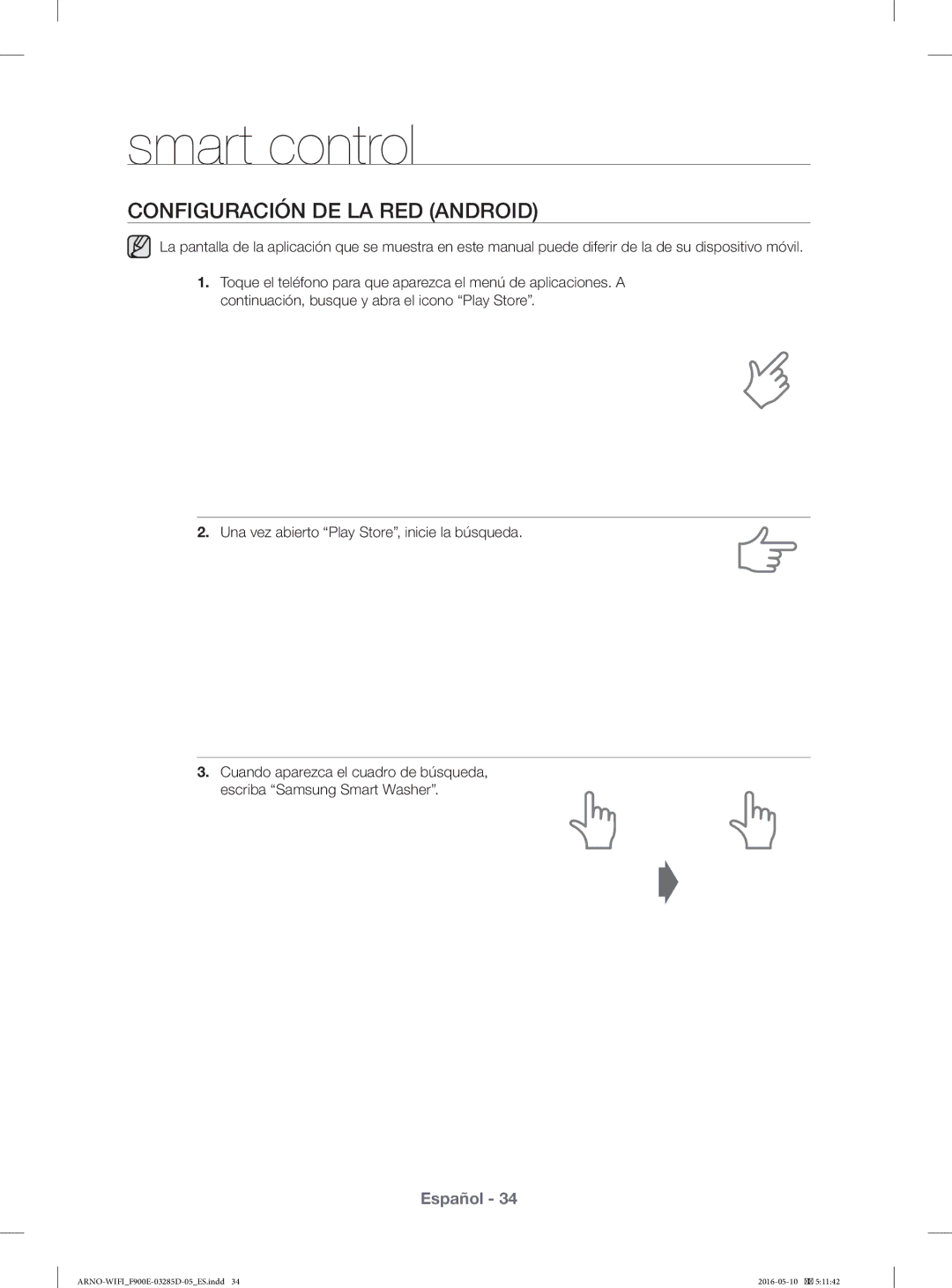 Samsung WF12F9E6P4W/EC manual Configuración DE LA RED Android, Una vez abierto Play Store, inicie la búsqueda 