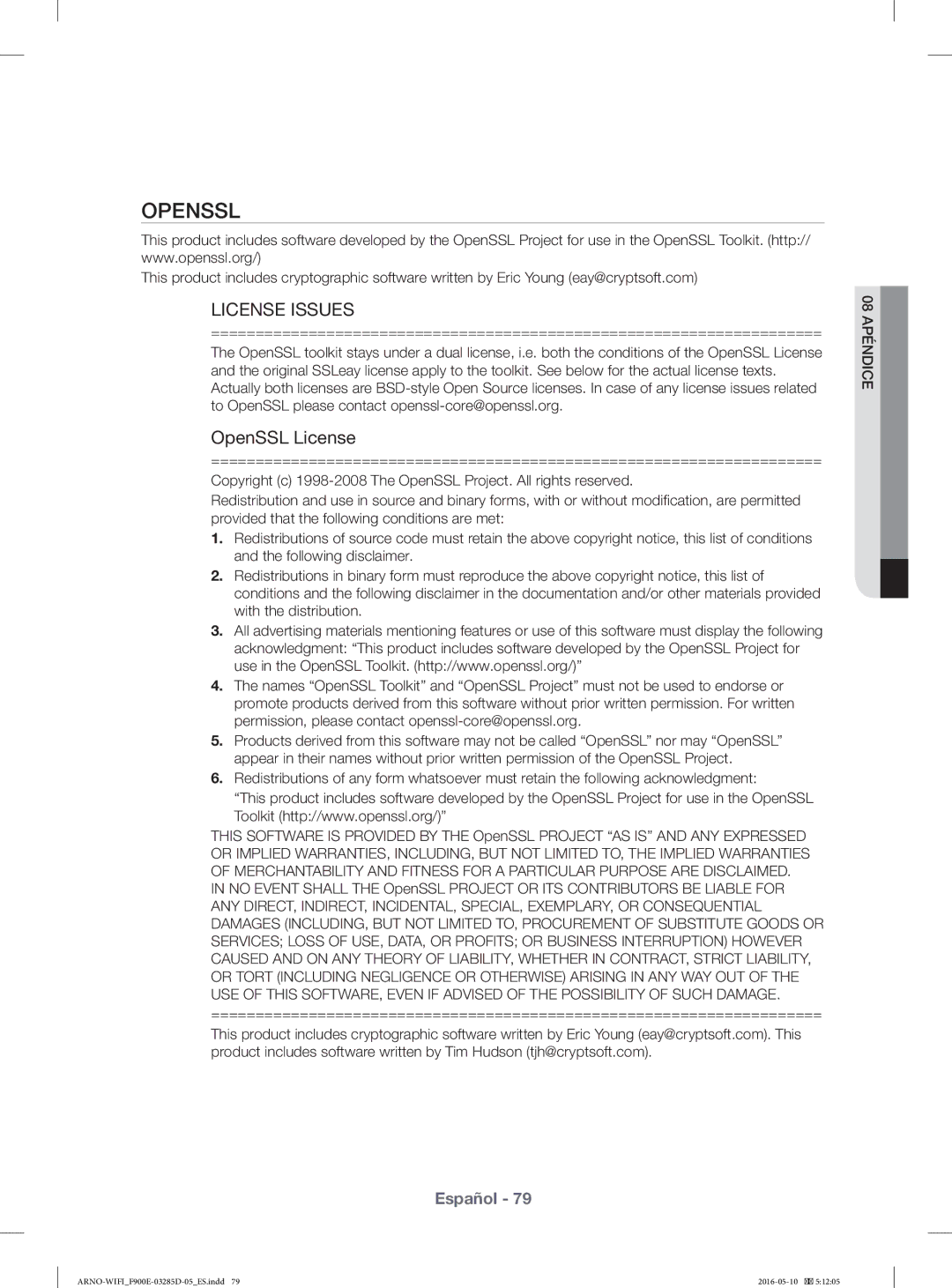 Samsung WF12F9E6P4W/EC manual Openssl, License Issues 