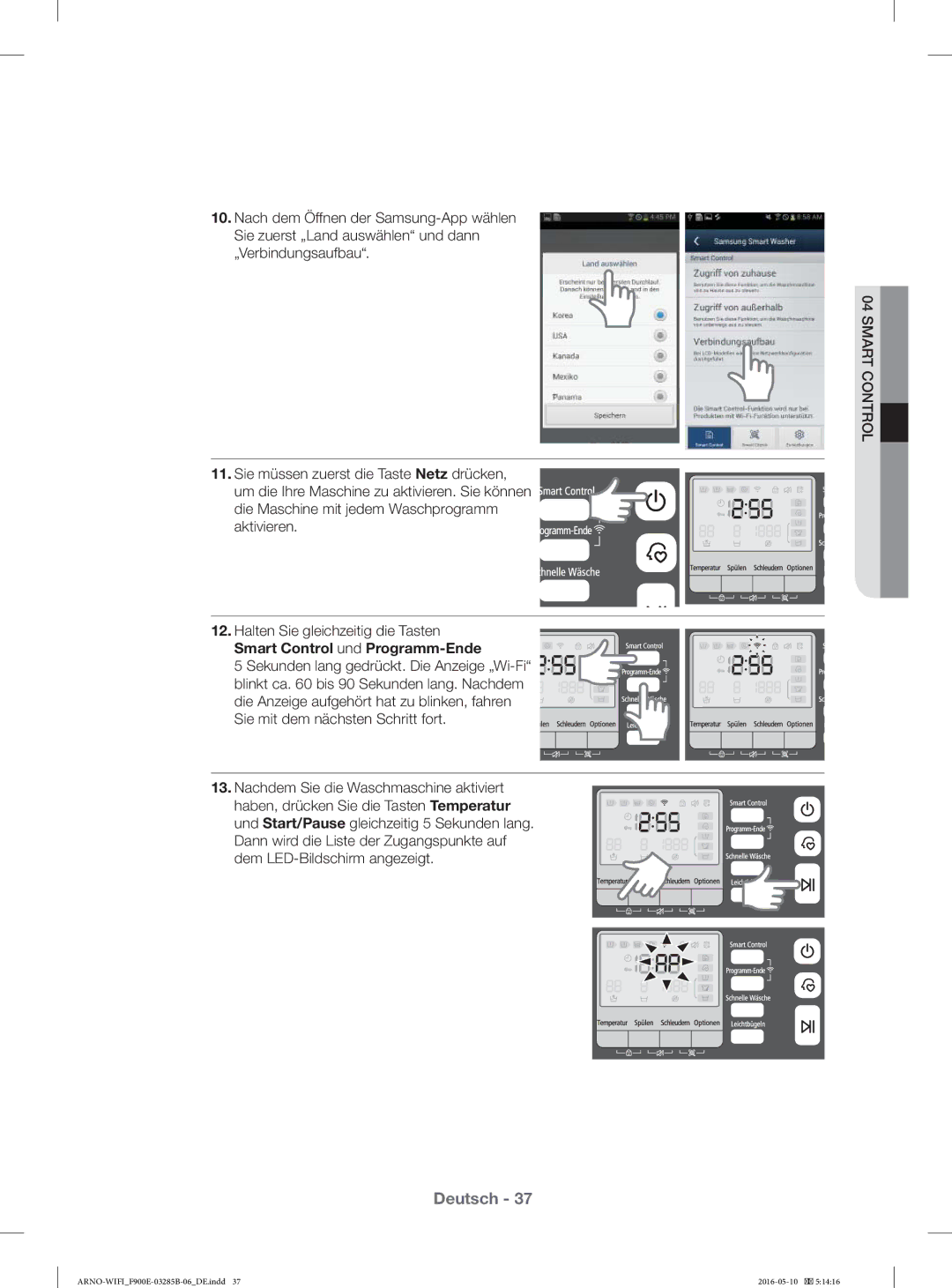 Samsung WF12F9E6P4W/ET, WF12F9E6P4W/EG manual Smart Control und Programm-Ende 