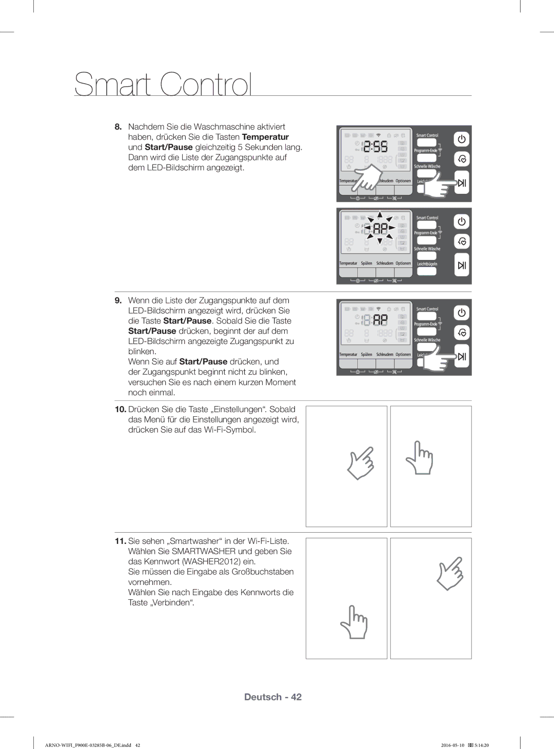 Samsung WF12F9E6P4W/EG, WF12F9E6P4W/ET manual Nachdem Sie die Waschmaschine aktiviert 